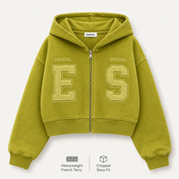Sweat à capuche zippé court épais délavé pour homme, style streetwear, avec broderie chenille, sur mesure, coupe oversize, fabricant