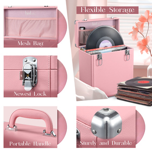 Boîte de rangement pour disques vinyles avec serrure, boîte de rangement pliable pour disques de 12 pouces avec couvercle, poignée et pochette en filet pour collection d'albums - Product Image 3