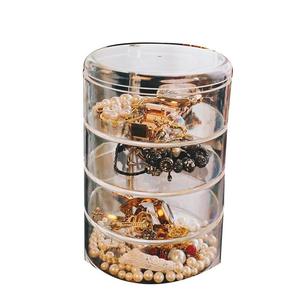 Caja giratoria para almacenamiento de joyas, organizador de escritorio transparente de múltiples capas con divisiones para pendientes, collares, pulseras y anillos - Product Image 1