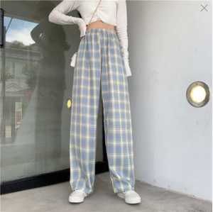 Pantalon droit d'été à carreaux minces pour femmes rose petit pantalon de pyjama ample <span class=keywords><strong>taille</strong></span> haute pantalon ample en treillis - Product Image 6