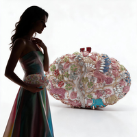 Pochette de soirée en strass motif animaux de la forêt, sac rigide multicolore à motif paon en cristal pour mariage et gala