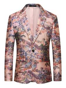 سترة بدلة أنيقة بياقة شال وطباعة، بليزر ضيق للحفلات والمناسبات الرسمية، معطف رجالي - Product Image 2