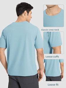 T-shirts de sport légers et amples à manches courtes pour hommes, personnalisables, séchage rapide, unis, pour la course en extérieur, vêtements de sport et fitness, vente en gros - Product Image 5