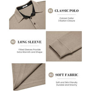 Polo décontracté à manches longues pour homme avec tissu doux et respirant. Polo léger pour tous les jours, idéal pour les tenues décontractées - Product Image 5