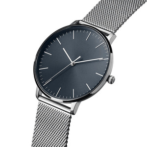 Montre minimaliste pour homme avec logo personnalisé, marque privée populaire, bracelet en <span class=keywords><strong>maille</strong></span> ultra-fin à dégagement rapide, cadran noir simple - Product Image 1