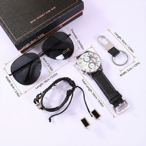 Ensemble <span class=keywords><strong>cadeau</strong></span> <span class=keywords><strong>de</strong></span> luxe haut <span class=keywords><strong>de</strong></span> gamme pour homme, montre à quartz, lunettes <span class=keywords><strong>de</strong></span> soleil, boutons <span class=keywords><strong>de</strong></span> manchette, porte-clés, bracelet, <span class=keywords><strong>cadeau</strong></span> pour la fête des pères - Product Image 2