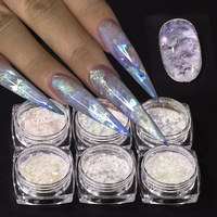 6 pièces/ensemble de poudre de brocart irisée effet aurore, perles et paillettes pour ongles