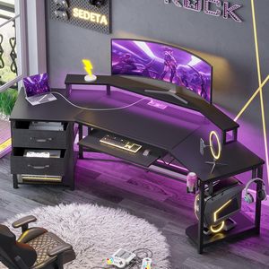 Bureau de jeu SENYU avec support pour écran et crochet pour casque pour configuration PC Esports - Product Image 1
