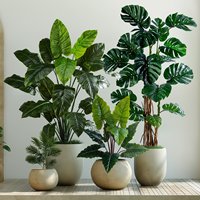 Grand arbre artificiel bionique en plastique vert pour intérieur/extérieur, ornement végétal simulé à feuilles larges, Philodendron artificiel de haute qualité, résistant aux UV