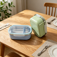 Boîte à lunch bento en plastique PP sans BPA, 2 compartiments, étanche, réutilisable, portable, empilable, pour l'école, la cuisine