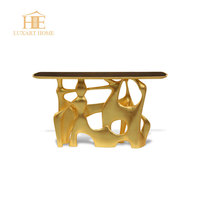 Table d'entrée de couloir de luxe en marbre naturel console table console en métal à deux couches avec cadre en acier inoxydable pour l'entrée