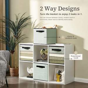 Cubes de rangement pliables en tissu de lin carrés avec fenêtre pour étagères à chaussures - Design moderne - Product Image 3