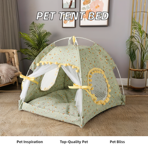 Cama semicerrada de verano para mascotas, tienda de campaña para mascotas con estampado transpirable, suministros plegables para exteriores para gatos y perros pequeños - Product Image 6