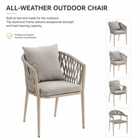 Silla de Comedor para Exteriores FALAND FLD1200, Moderna, Comercial, de Aluminio y Cuerda Teslin, Impermeable, con Recubrimiento en Polvo, Cojín de Olefina, para Hotel o Resort