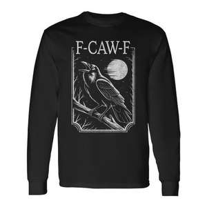 F-Caw-F Crow T-shirt à manches longues avec motif d'oiseau noir gothique minimaliste rétro - Product Image 1