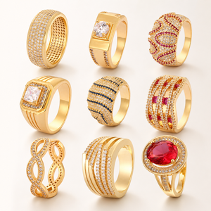 Bijoux Fantaisie Tendance Zircon 1 Gramme Alliage Plaqué Or 18K Grappe Ronde Dernier Nouveau Modèle Bagues de Mariage Designs Vente en Gros - Product Image 3