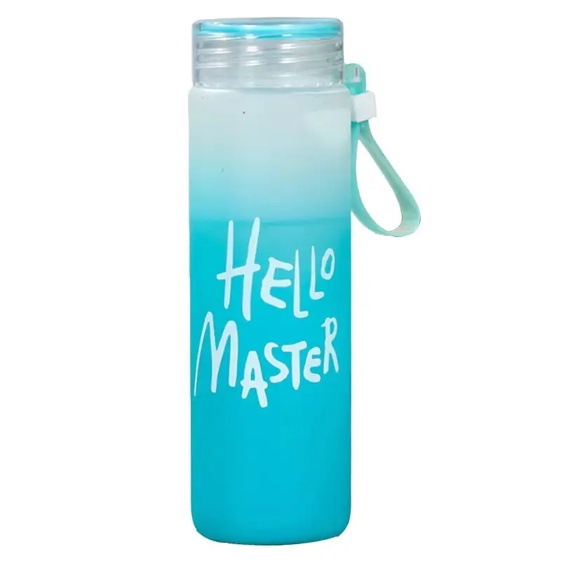 Bottiglia d'acqua con infusore sportivo di vendita calda bottiglia d'acqua per infusione di spremiagrumi in vetro portatile smerigliato di colore sfumato creativo