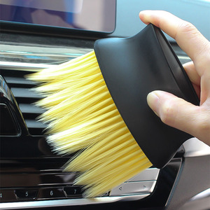 Car Interior <b>Dust</b> Removal <b>Brush</b> Soft Bristles Yellow Fur Black Handle Air Vent Cleaning Tool - Product Image 1