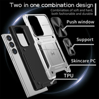 Support rotatif Robot étui de téléphone antichoc Guide magnétique intégré couvercle d'objectif coulissant pour Samsung Galaxy S23 Plus S23 Ultra