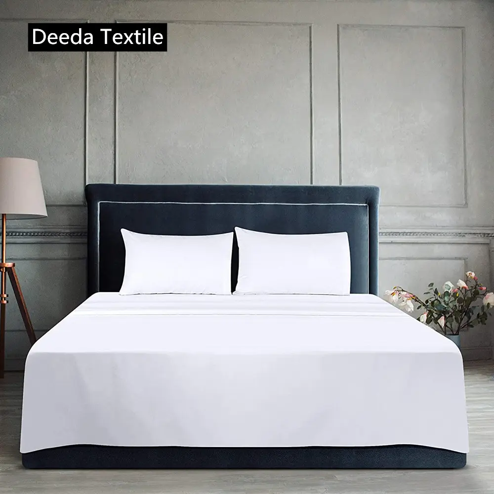 Deeda textil CVC 50 algodón 50 poliéster juego de cama de hotel percal blanco