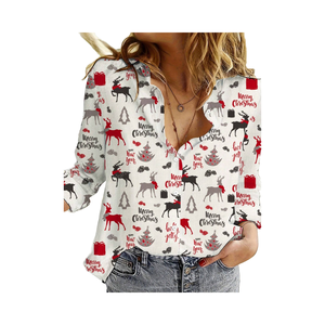 <span class=keywords><strong>Camicia</strong></span> Casual da <span class=keywords><strong>donna</strong></span> con fondo curvo con stampa <span class=keywords><strong>natalizia</strong></span> casuale con motivo solido traspirante - Product Image 1