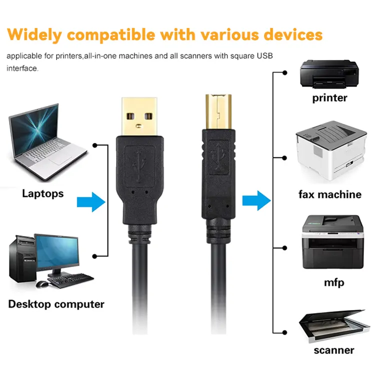 Kabel pengisi daya Usb pengisian daya cepat, kabel pengisian daya Usb A ke Usb B Usb 1.5m 2m lapis nikel Universal murah dapat disesuaikan