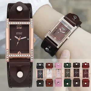 Mode Dames Polshorloge Casual Vintage Vierkant Echt Lederen Quartz Klok Diamant Horloge Voor Vrouwen Nieuwe Vrouwen Horloges Elegant