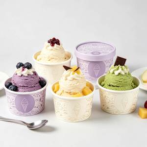 Disposable <b>Ice</b> <b>Cream</b> Paper <b>Cup</b> With Lid Custom Print Biodegradable Dessert Gelato Yogurt Container Multi Sizes Wholesale - Product Image 2