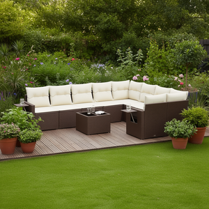 Conjunto de Sofás de Jardín de Mimbre Sintético Color Marrón, Muebles Plegables para Exteriores, Diseño Contemporáneo, Cojines de Espuma de Alta Densidad - Product Image 2