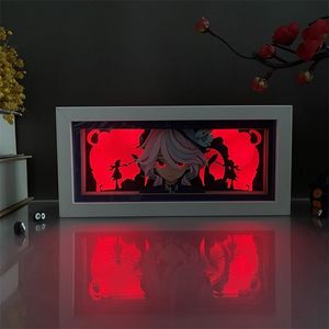 Genshin กระดาษกันกระแทกตัด <span class=keywords><strong>Raiden</strong></span> Zhongli Xiao 3D อนิเมะโคมไฟกลางคืนตกแต่งห้องกรอบไม้พร้อมภาพเคลื่อนไหว RGB กล่องปริศนา - Product Image 5