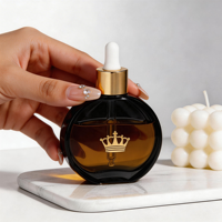 Bouteilles en verre transparentes, plates et rondes, vides, pour huiles essentielles, parfums, huiles capillaires, avec compte-gouttes, 50 ml, 60 ml, 100 ml