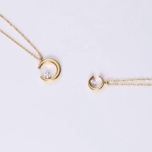 MECYLIFE מינימליסטי נירוסטה 18K זהב מצופה קריסטל שרשרת נשים אופנה יהלומי סהר ירח שרשרת - Product Image 5