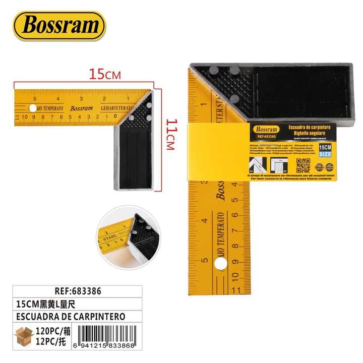 15cm Black and Yellow Carpenter's Square - Tools and Measurements