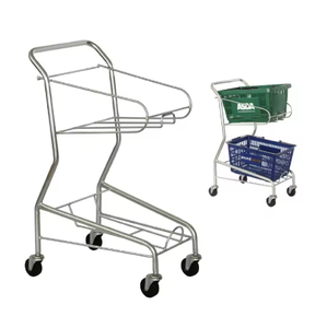 सुपर मार्केट शॉपिंग के लिए दो बास्केट के साथ जस्ता हुआ धातु की अनफोल्डिंग टोकरी ट्रॉली - Product Image 6