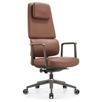 Chaise de bureau exécutive en cuir marron de qualité supérieure, design moderne et luxueux, dossier ergonomique en maille haute élasticité, piètement métallique personnalisé pour bureau à domicile