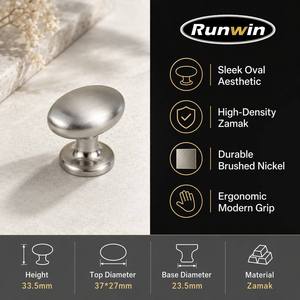 OEM Factory Oval Brushed Nickel Zinc Alloy Modern <strong>Knob</strong> Easy Installation Cabinet <strong>Drawer</strong> Wardrobe Dresser Warehouse Home Bar - Product Image 4