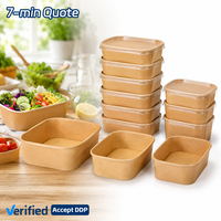 Conteneur alimentaire en papier kraft SOTON, rectangulaire avec couvercle, multi-capacités, boîte à lunch sans BPA, qualité alimentaire, écologique, stockage en vrac