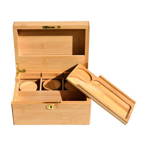Bamboo Decorative Box Combo Storage Includes Accessories 3 <b>Airtight</b> <b>Jars</b> With Customizable Dividers - Product Image 2
