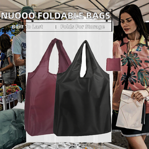 <b>Foldable</b> Reusable Eco-Friendly Durable Waterproof Nylon Shopping <b>Bags</b> Two Handles Button Closure - Product Image 2