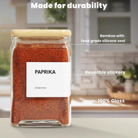 Lot de 12 bocaux en verre transparent de 4 oz carrés réutilisables pour le stockage du sel et du poivre de cuisine avec couvercle en bambou et étiquettes Vente en gros
