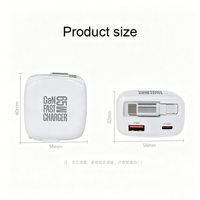 Chargeur mural rapide PD 65W Type C double port, chargeur de voyage USB-C pour ordinateur portable avec câble rétractable, adaptateur de téléphone GaN