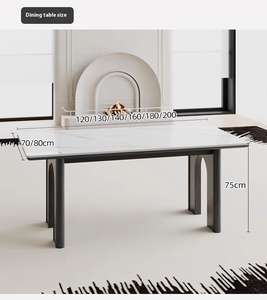 Bộ bàn ăn hình chữ nhật tối giản hiện đại, bề mặt như đá mịn, đế gỗ chắc chắn và chỗ ngồi bọc màu trắng - Product Image 6