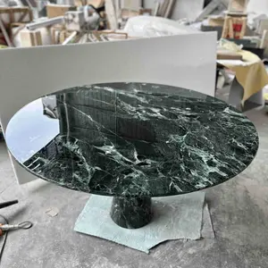 HZX Natural Marble Dining Table Artistic Stone Pedestal Living Room Dinner Tables Green Luxury Modern Dining Table Set