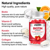 Pepdoo Gummies capillaires à la biotine, collagène, kératine et vitamine C – Complément alimentaire pour cheveux, peau et ongles pour adolescents et adultes – Qualité alimentaire naturelle OEM/ODM