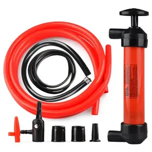 Multi Purpose Siphon Pump Kit Petrol Diesel Fluid Extractor Transfer Water Liquid Fuel with 3 Adaptors, Black/RED, 26.8 x 23.6 x