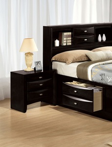 <b>Queen</b> <b>Size</b> Adjustable Convertible Modern Soft <b>Bed</b> 2x Nightstands Headboard Bookcase Black Color 3pc Set Bedroom Furniture - Product Image 5