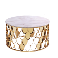 Table basse de salon de luxe Table d'appoint en écailles de poisson en acier inoxydable doré Table à thé en verre trempé marbré pour la maison et l'hôtel