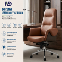 Chaise de bureau de direction en cuir moderne de luxe à dossier haut, ergonomique, pivotante, avec base en aluminium pour les patrons et les managers