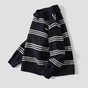 Pull rayé à col polo style preppy pour garçons plus âgés, collection automne-hiver 2026, nouveau style, manteau mi-cardigan en tricot épais pour enfants - Product Image 5