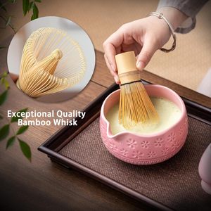 Buucup Ensemble de 7 fouets à matcha en céramique rose et bambou Kit de bricolage Porte-fouet pour bol Scoop Sifter Torchon OEM Personnalisable - Product Image 4